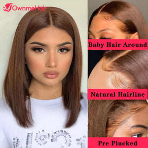 Brazilian Preplucked Short Bob Chocolate Brown Transparent Lace Frontal Wig