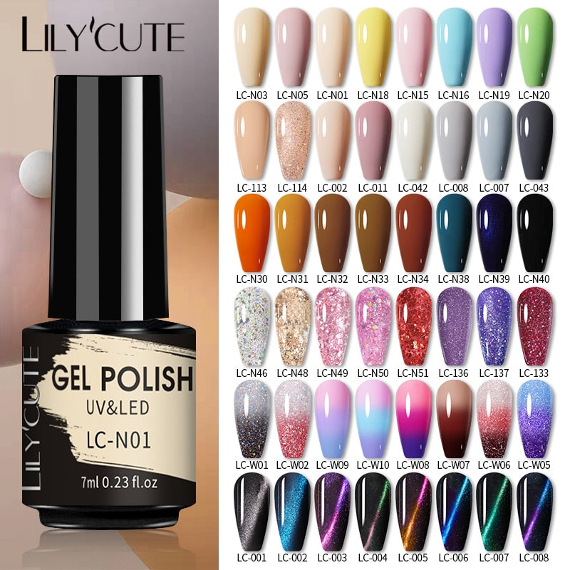 LILYCUTE 7ml Nail Gel Polish Nail Color Glitter Sequins Matte Effect Gel Long Lasting Base Top Coat Nail Art Manicure Semi Gel