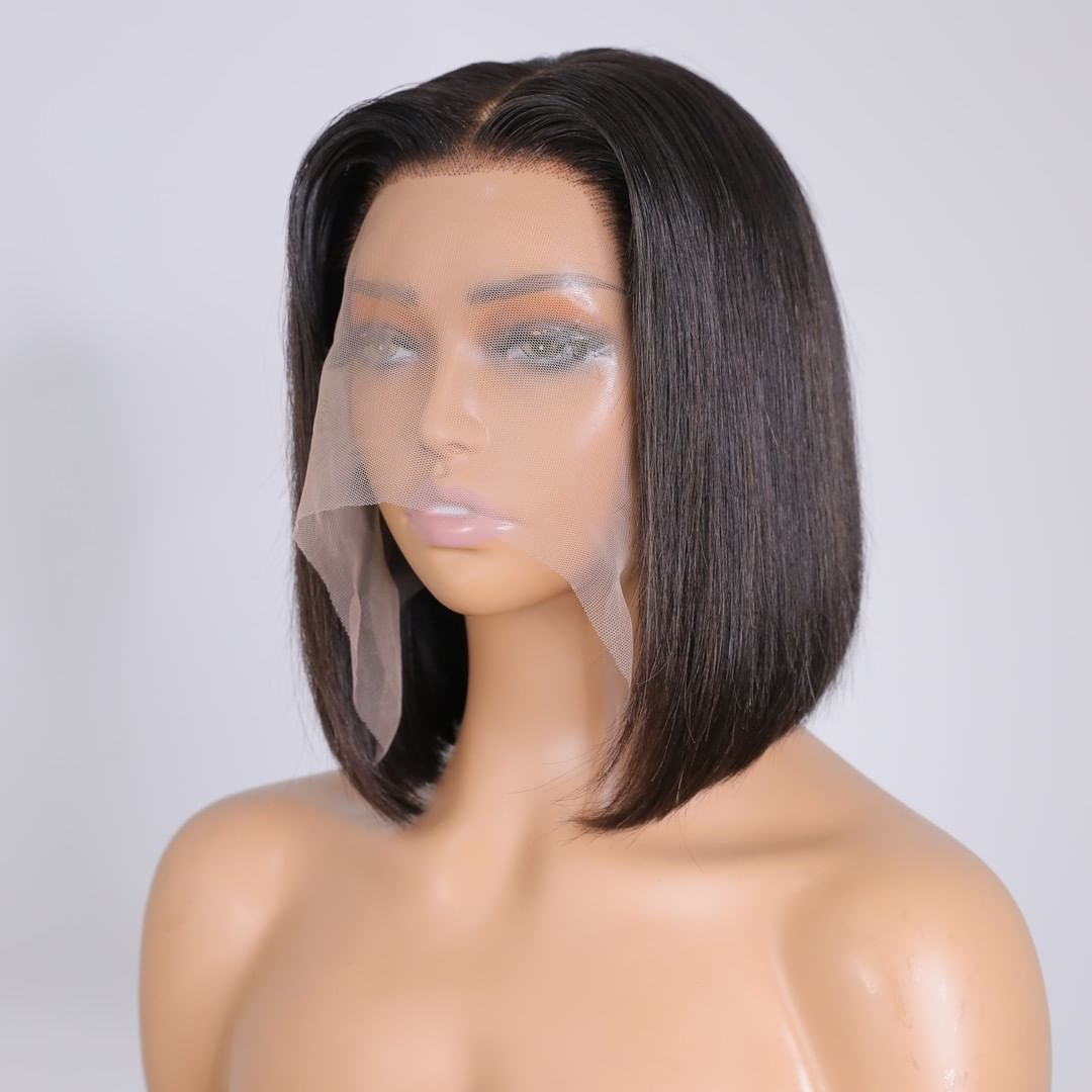 Pre Plucked  Straight Human Hair Short Bob Wig With Baby Hair