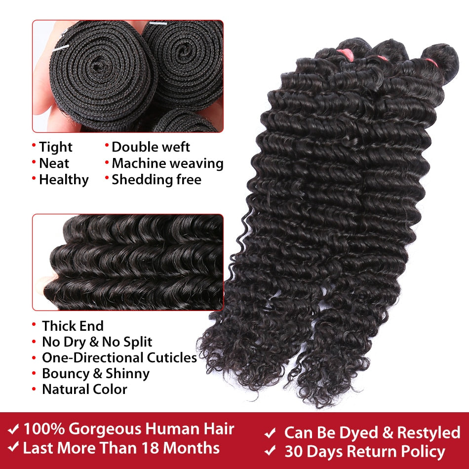 Brazilian Deep Wave Bundles Remy Hair 100% Natural Hair Extension