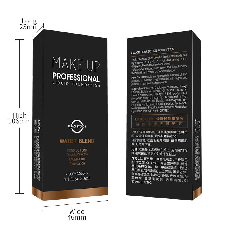 Waterproof Long Lasting Liquid Foundation Cream Face Concealer Cover Base Cosmetics Natural Oil Control  Facial Cream Makeup