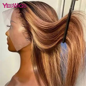 Pre Plucked Bone Straight Human Hair Ombre Honey Blonde Coloured Lace Front Wigs