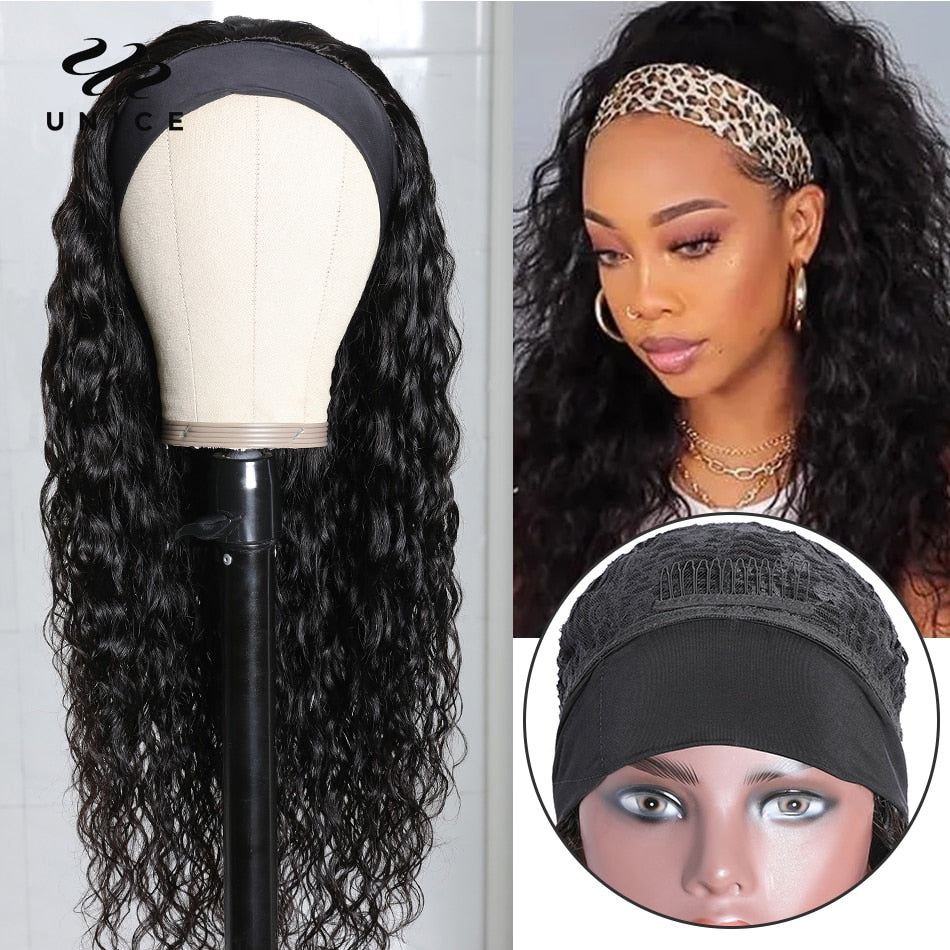 Human Hair Headband Scarf Water Wave Human Hair Wigs