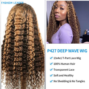 Curly Human Hair Transparent Deep Wave Transparent Lace Frontal Wig
