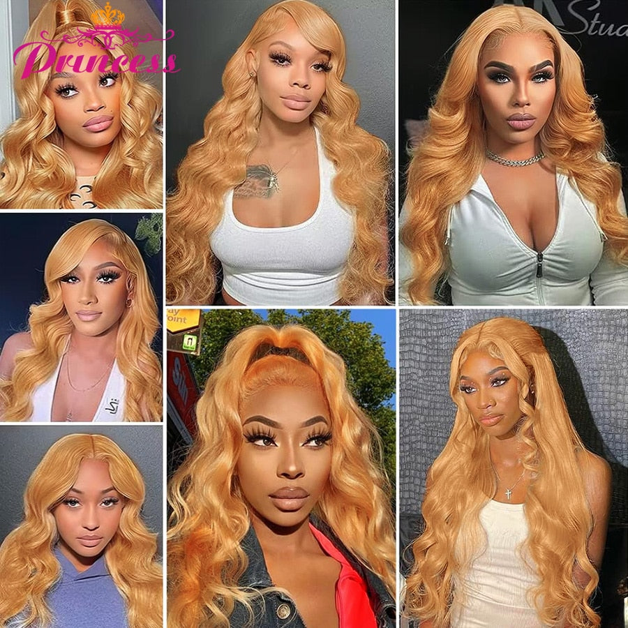 Pre Plucked HD Transparent Honey Blonde Human Hair 13X4 Body Wave Lace Frontal Human Hair Wigs