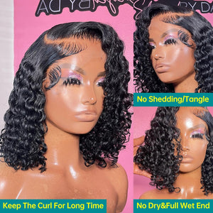 Brazilian Deep Curly Wave Short Bob Lace Frontal Closure Glueless Human Hair Wigs