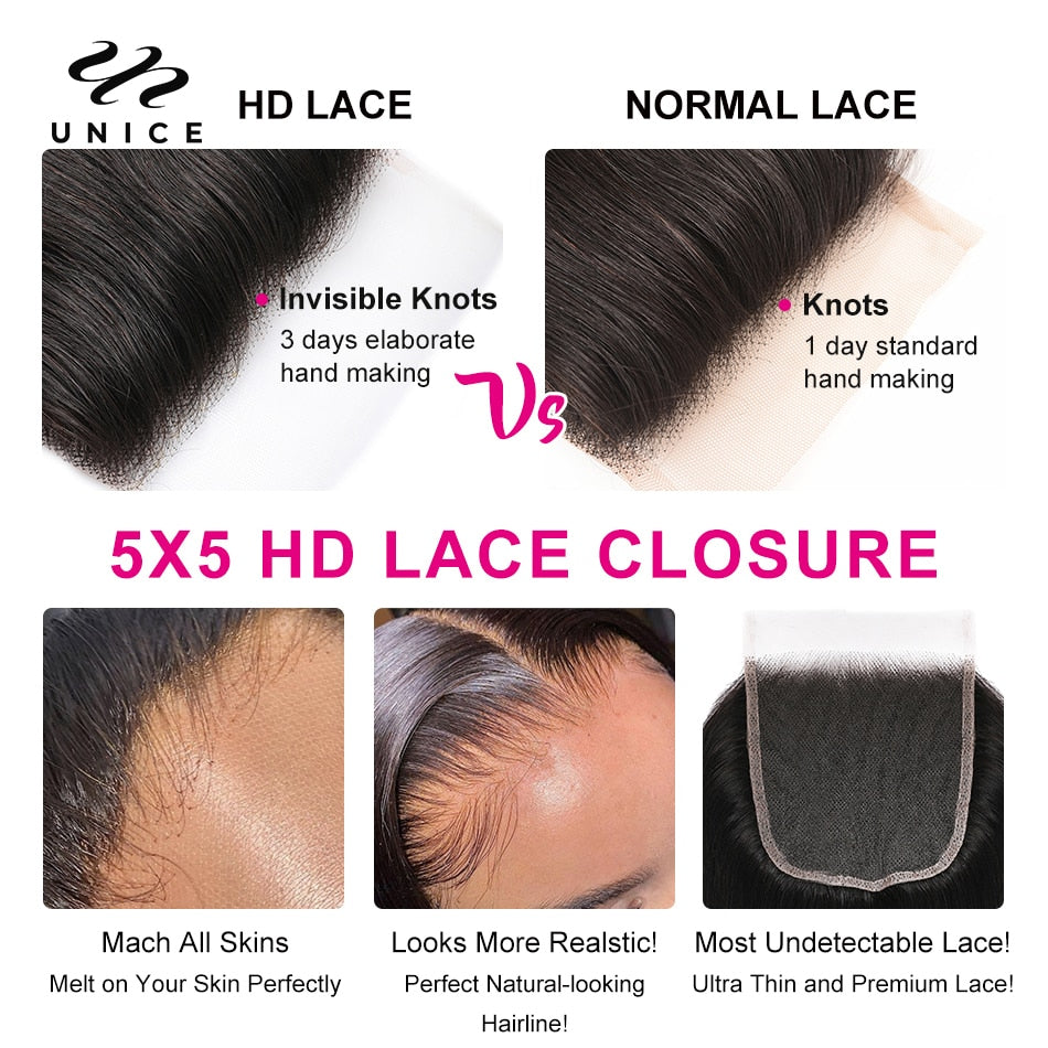 Brazilian Body Wave Bundles HD Lace Closure Human Hair Wig