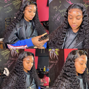 PrePlucked Human Hair Deep Wave Lace Frontal Closure Wig