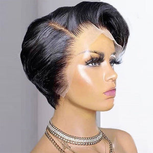 Brazilian Short Bob Pixie Cut Remy Human Hair Transparent T Part Lace Wigs