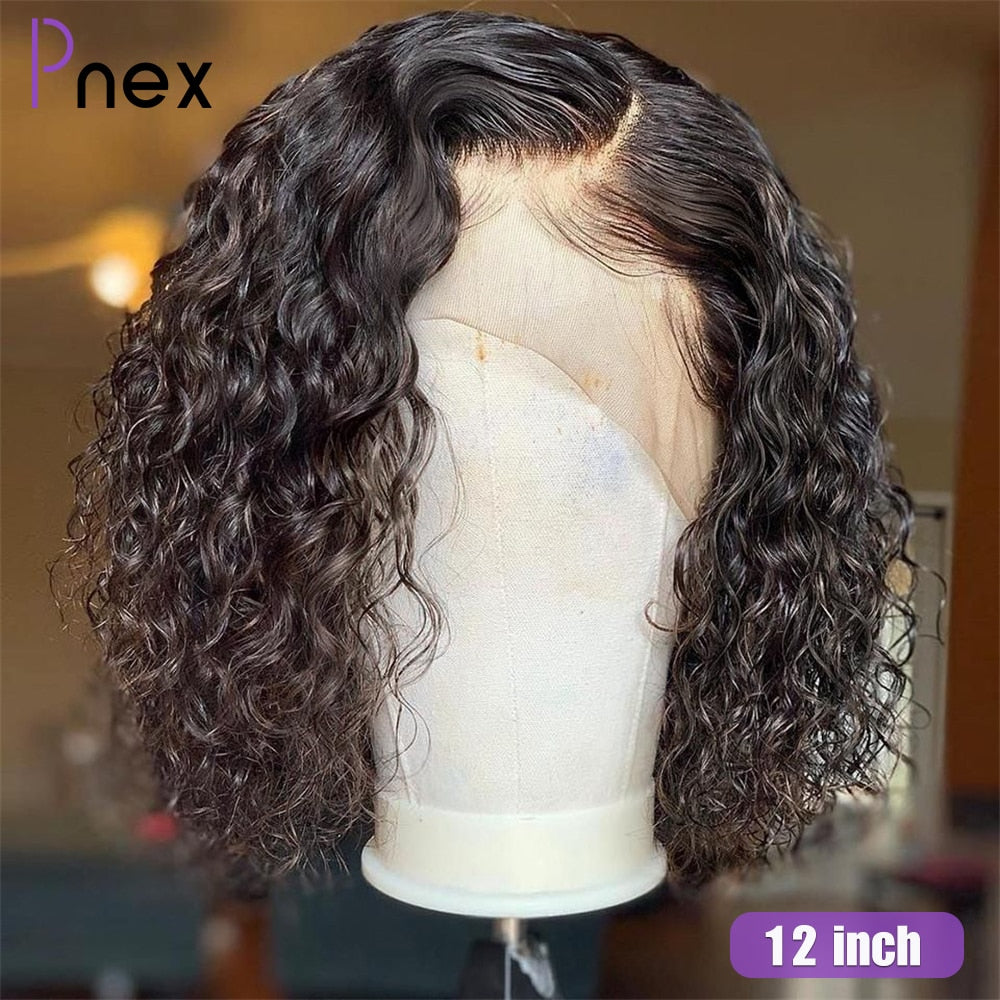 Pre Plucked Short Glueless Curly Water Lace Front Human Hair Bob Wig