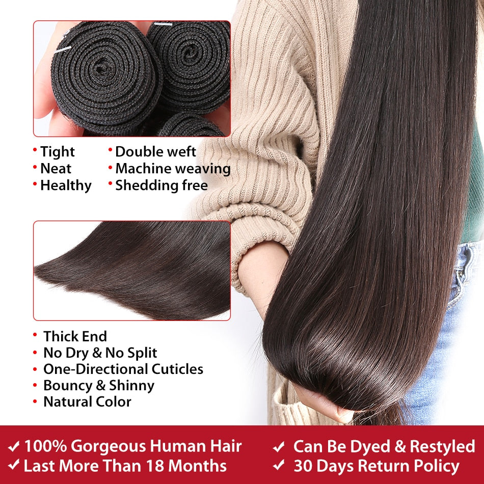 100% Raw Virgin Remy Human Hair Bone Straight Brazilian Hair Weave Bundles 28 30 32 Inch