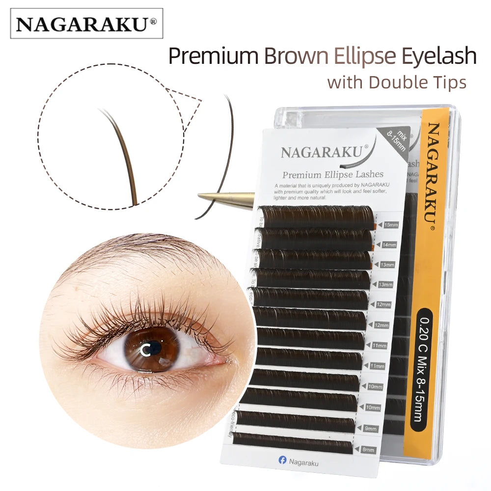 Flat Ellipse Eyelash Split Tips Matte Black Brown Color Super Soft Gentle Natural Eyelash Extension