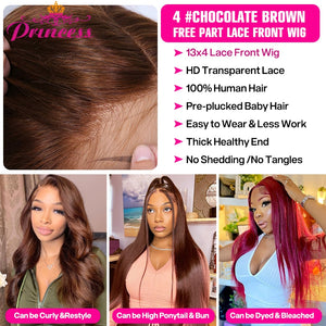 13x4 Straight Pre Plucked Chocolate Brown HD Lace Front Human Hair Wigs