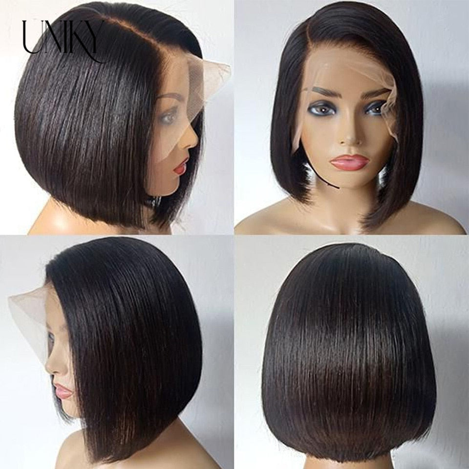 Brazilian Pre Plucked  Straight Natural Lace Front Short Bob Wig