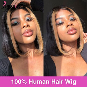 Peruvian Remy Straight Pre Plucked Highlight Coloured T Part Lace Bob Wig