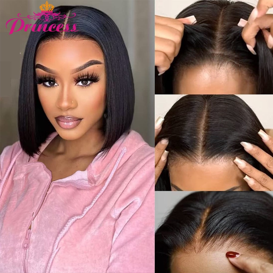 Pre plucked Straight Glueless Human Hair Ready to Wear 13x4 Short Bob Lace Front Human Hair Wigs
