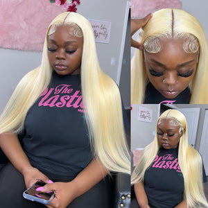 Brazilian Honey Bone Straight Transparent Lace Front Blonde Color Human Hair Wigs
