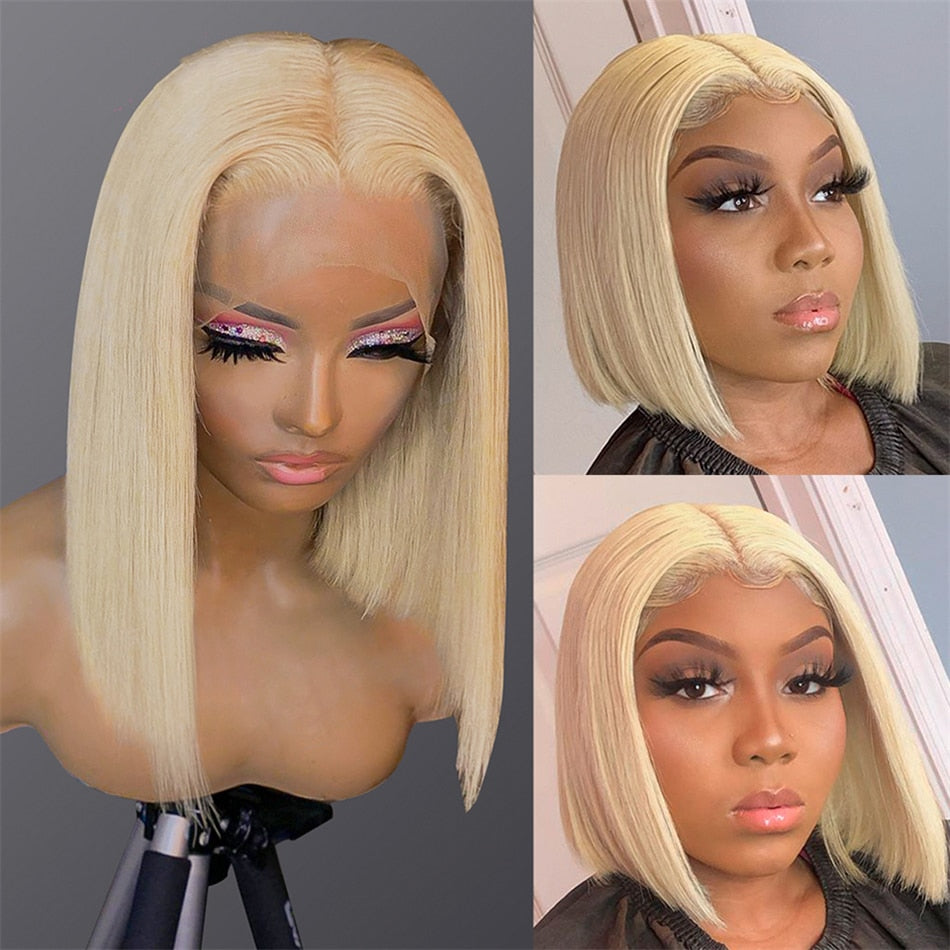Brazilian Bone Straight HD Transparent Blonde Human Hair Lace Frontal  Wigs