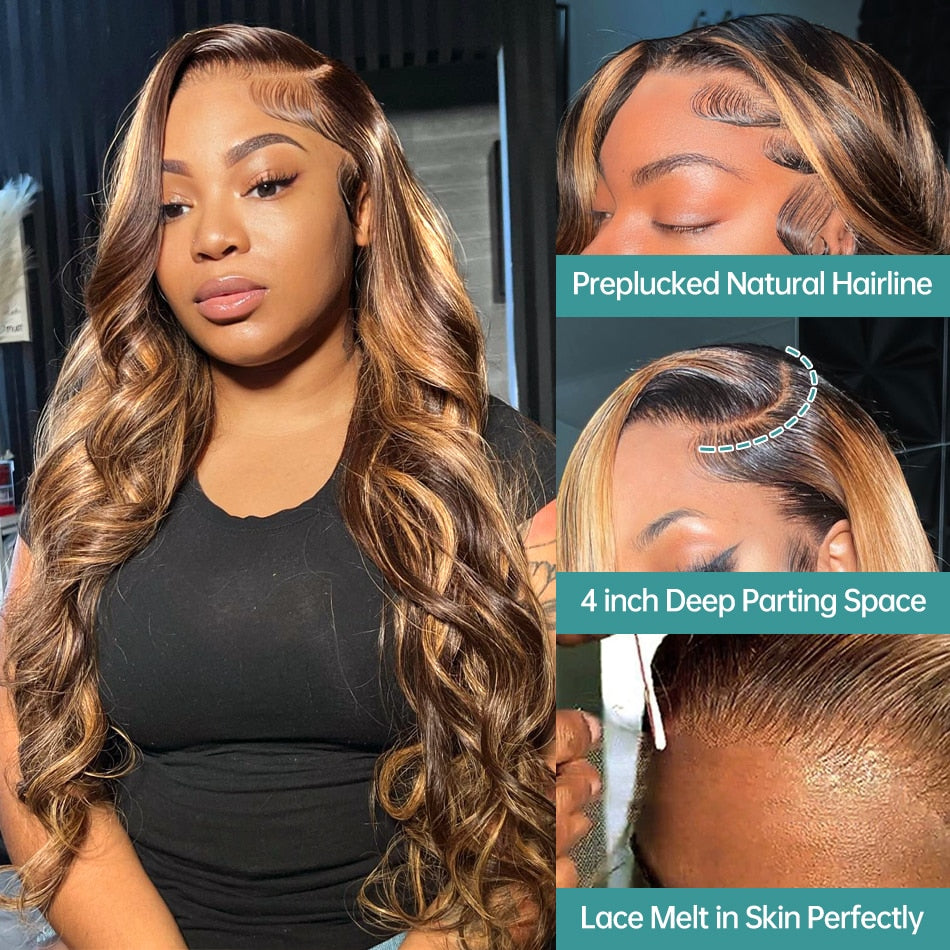 Ombre Highlight Body Wave Blonde  Brazilian Human Hair Lace Front Wig