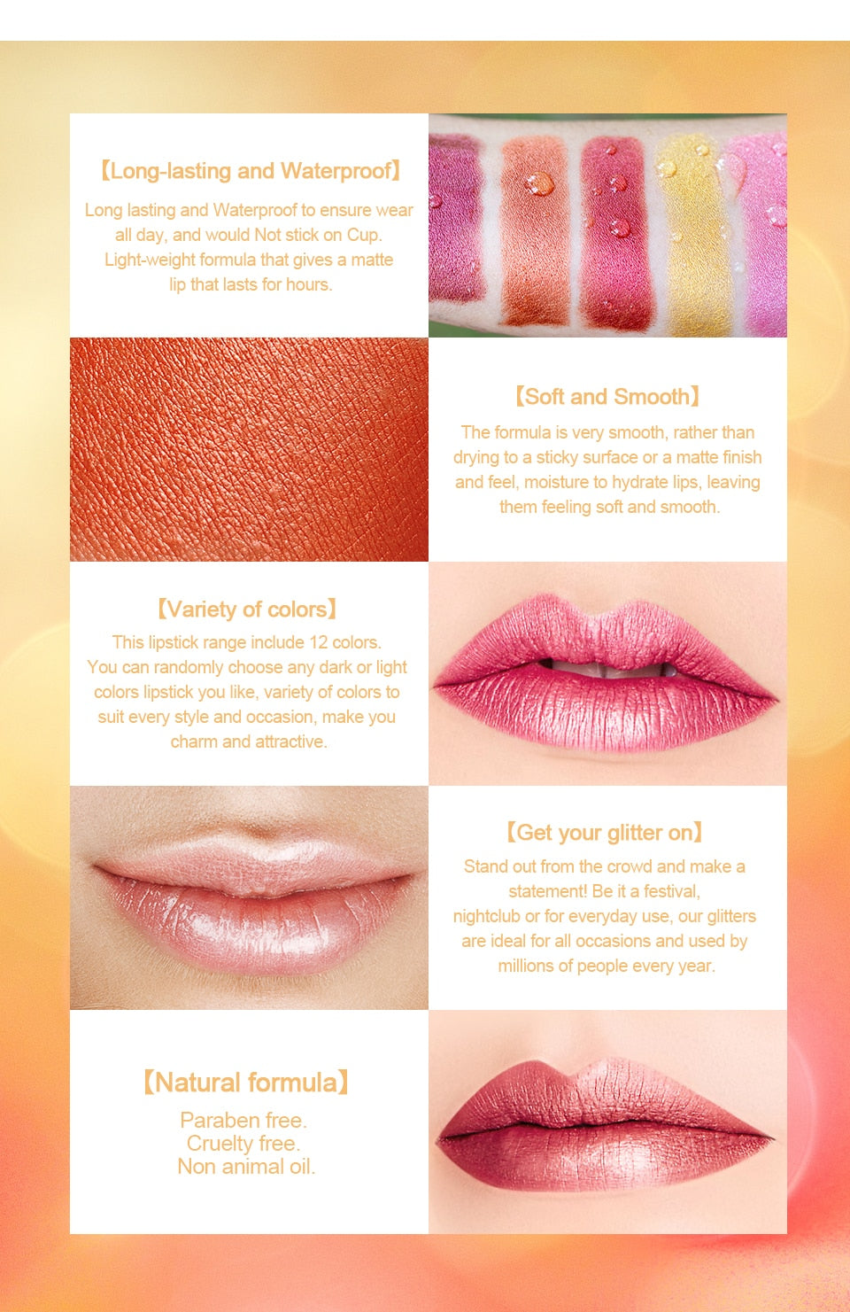 12 Colors Korea Matte Glitter Lipstick Pink Nude Matte Gliter Waterproof Kissproof Glitter Flip Lipstick Orange Dropshipping