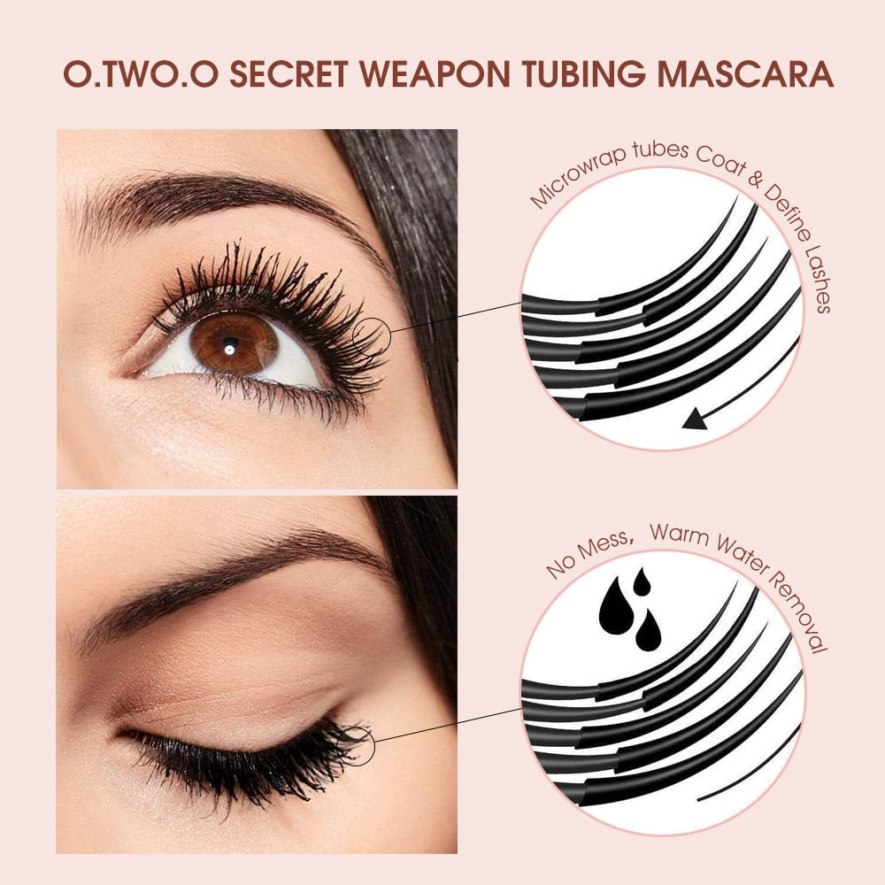 O.TWO.O  Black Mascara Lengthens Eyelashes Waterproof Long-lasting 4D Silk Fiber Mascara Lash Extension Cosmetics Makeup