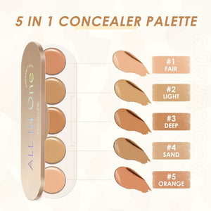 5 In 1 Multi Uses Waterproof High Coverage Lightweight Concealer Palette Foundation Cream