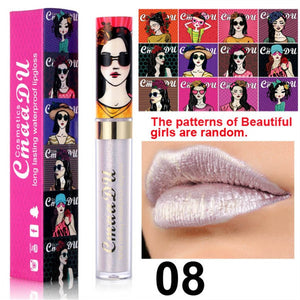 Cmaadu shimmer lip gloss beauty girl diamond glitter lip tint waterproof long lasting 12 color gold flash liquid lipstick makeup