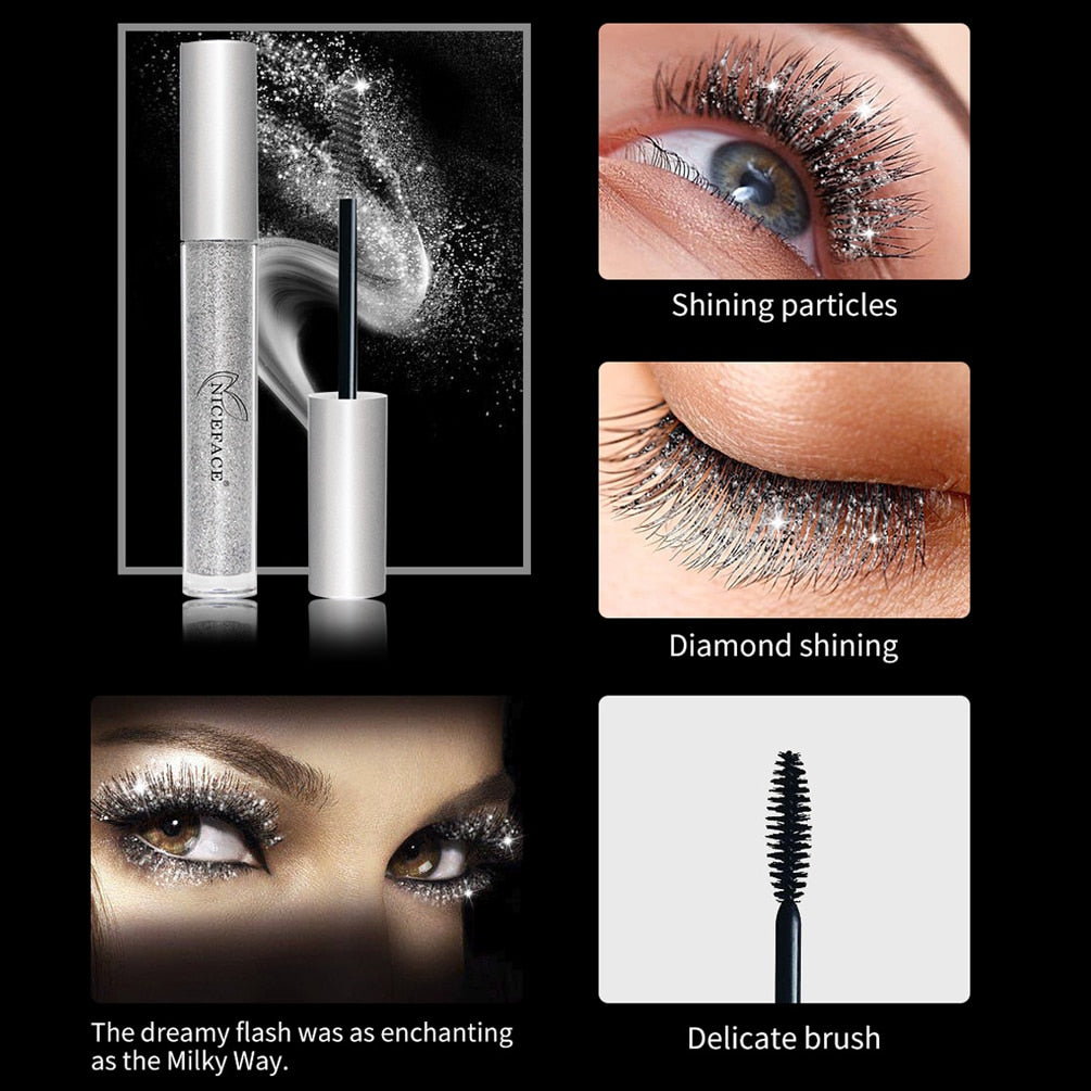 Waterproof Long Lasting Diamond Glitter Mascara Fast Dry Eyelashes Curls Extension Make-Up