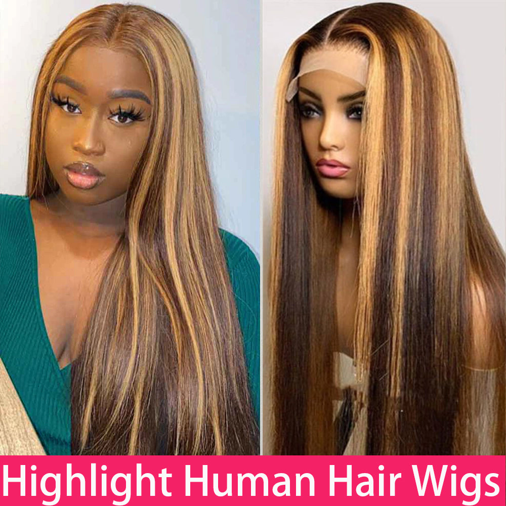 30 Inch Straight Highlight Wig Human Hair 13x4 Ombre Straight Blonde Colored Lace Front Wig For Women 4x4 Brown Colored Wigs
