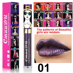 Cmaadu shimmer lip gloss beauty girl diamond glitter lip tint waterproof long lasting 12 color gold flash liquid lipstick makeup