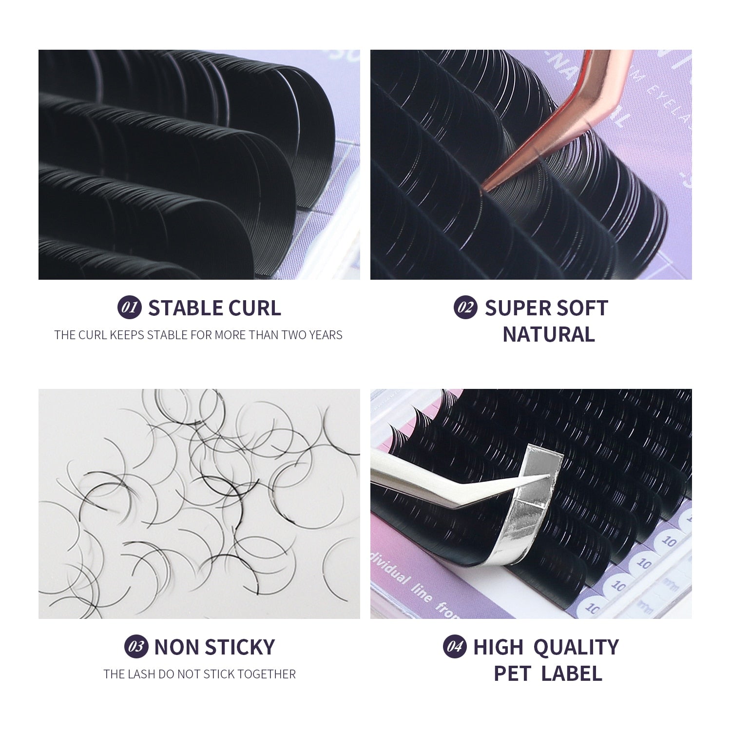 16 Rows/Tray C & D Natural Premium Matte Black Curl Individual Volume Faux Mink Lashes