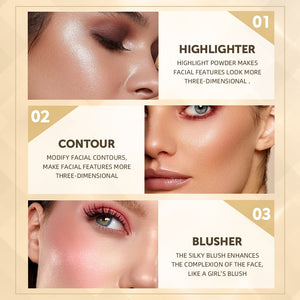 3 in 1 Bronzer Highlighter Powder Blush Makeup Palette  Matte