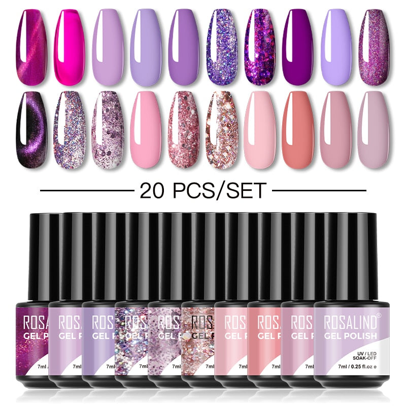 ROSALIND Gel Nail Polish Set  24PCS Winter Semi Permanent Gel Hybrid Varnish Need Base Top Coat Nails Art Nail Polish Kit