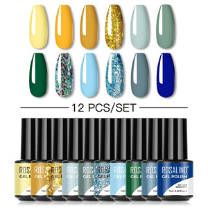 ROSALIND Gel Nail Polish Set  24PCS Winter Semi Permanent Gel Hybrid Varnish Need Base Top Coat Nails Art Nail Polish Kit