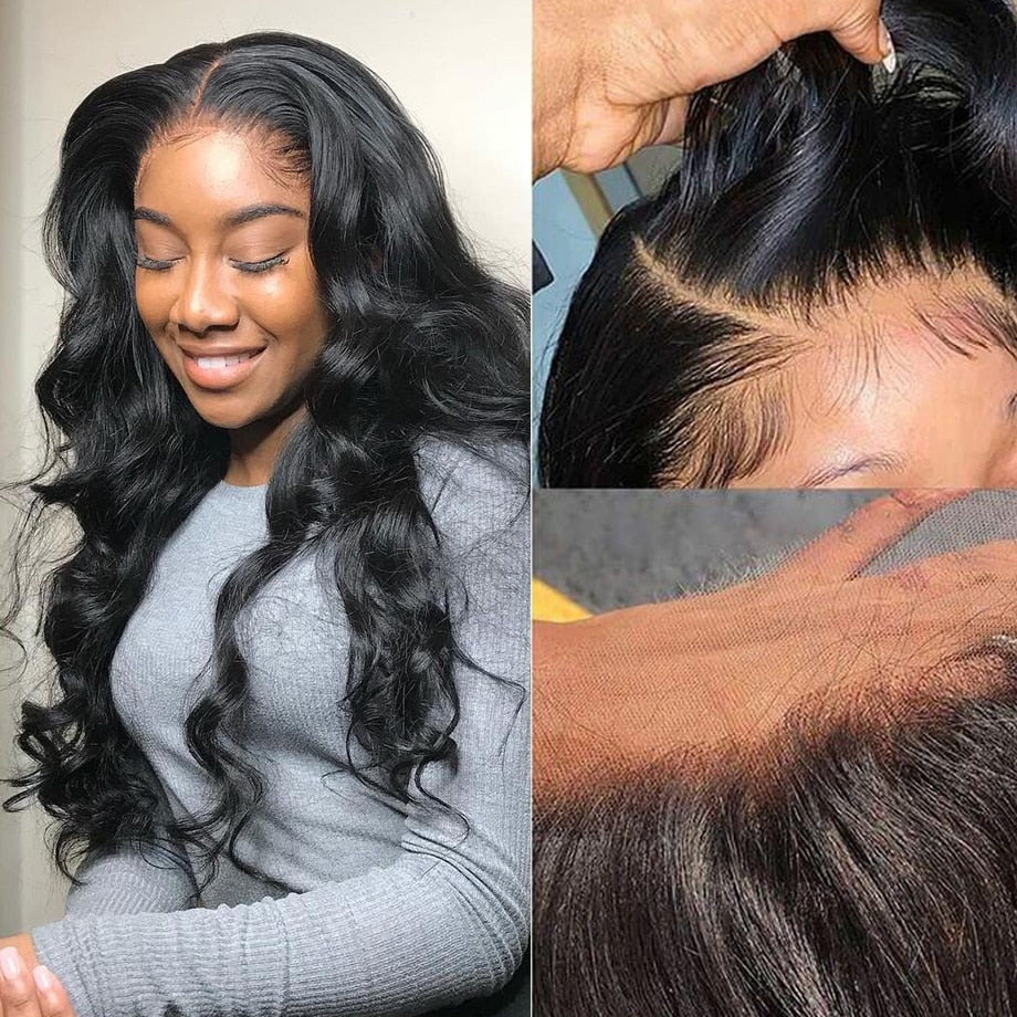 Brazilian Glueless Pre Plucked Body Wave Transparent Lace Front Wig
