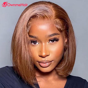 Brazilian Preplucked Short Bob Chocolate Brown Transparent Lace Frontal Wig