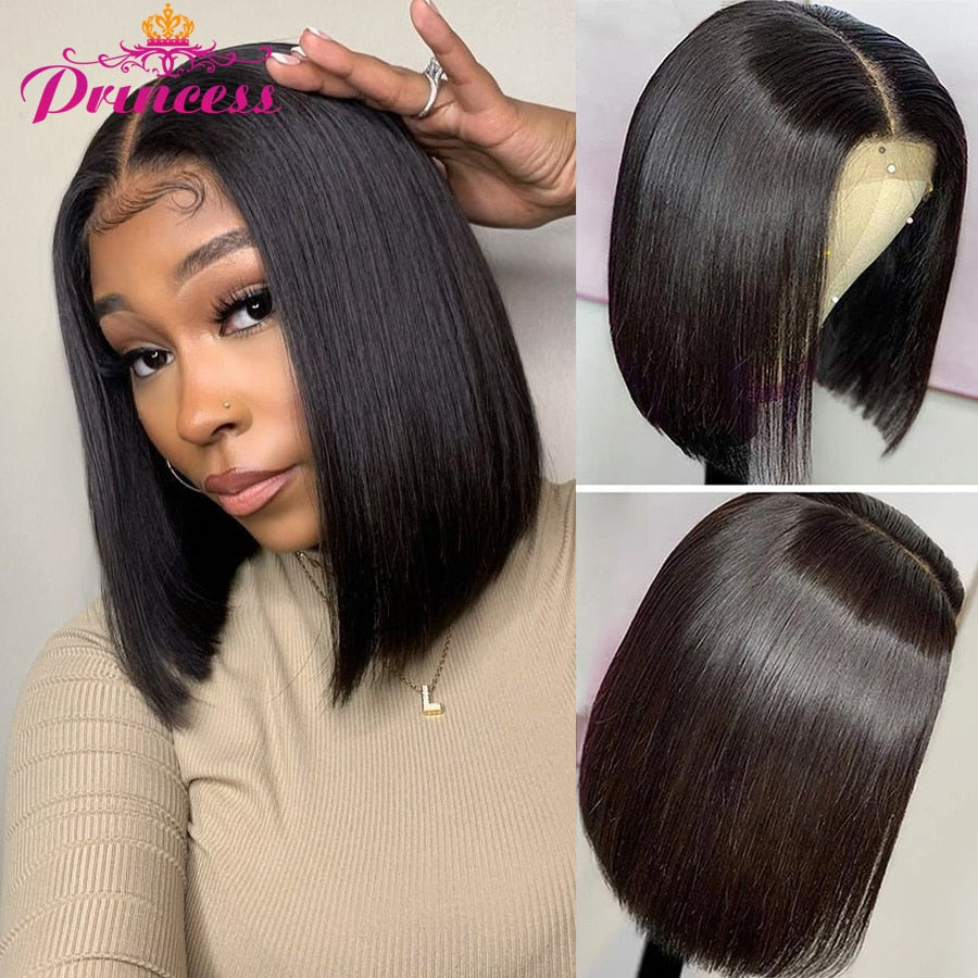 Brazilian Pre Plucked Straight Short Bob 13x4 HD Transparent Lace Front Human Hair Wigs