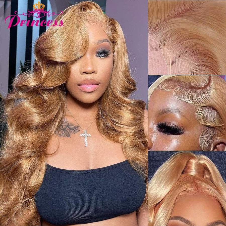 Pre Plucked HD Transparent Honey Blonde Human Hair 13X4 Body Wave Lace Frontal Human Hair Wigs
