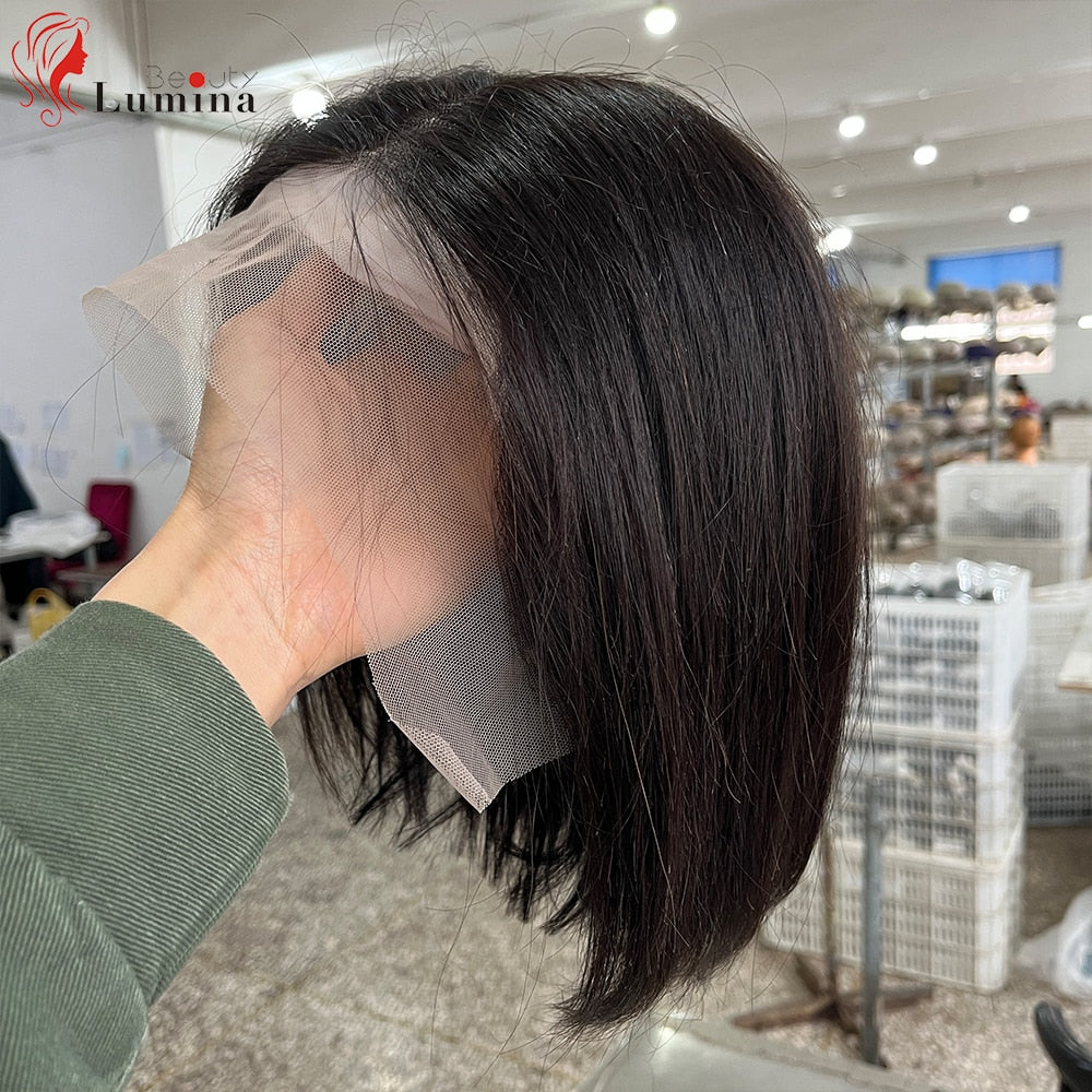 Pre Plucked  Straight Human Hair Short Bob Wig With Baby Hair