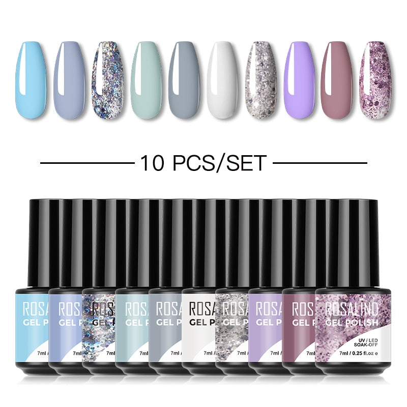 ROSALIND Gel Nail Polish Set  24PCS Winter Semi Permanent Gel Hybrid Varnish Need Base Top Coat Nails Art Nail Polish Kit