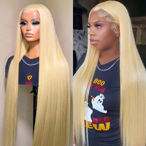 Brazilian Glueless Blonde Straight Lace Front Human Hair Wigs