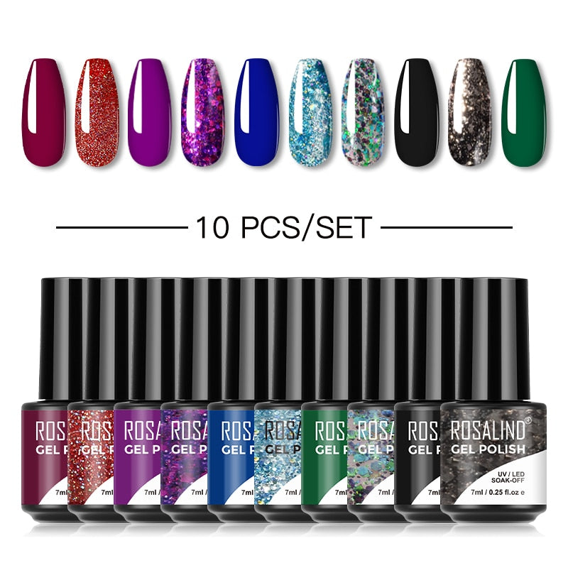 ROSALIND Gel Nail Polish Set  24PCS Winter Semi Permanent Gel Hybrid Varnish Need Base Top Coat Nails Art Nail Polish Kit