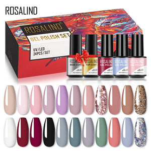 ROSALIND Gel Nail Polish Set  24PCS Winter Semi Permanent Gel Hybrid Varnish Need Base Top Coat Nails Art Nail Polish Kit