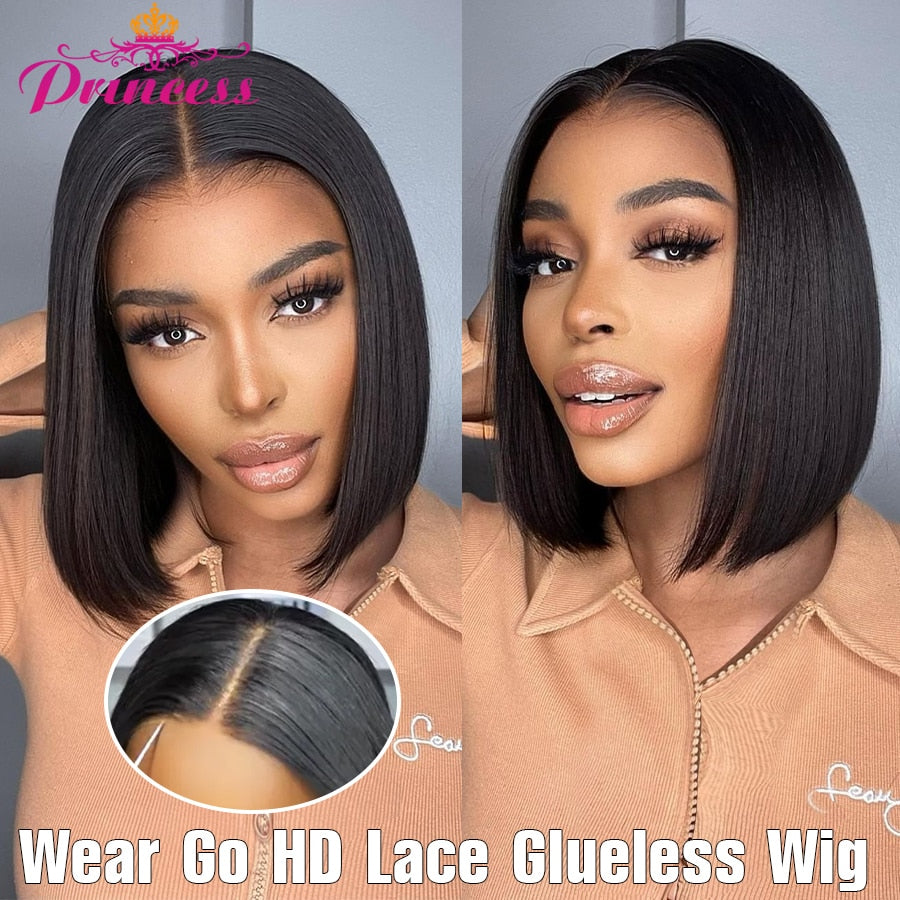 Pre plucked Straight Glueless Human Hair Ready to Wear 13x4 Short Bob Lace Front Human Hair Wigs