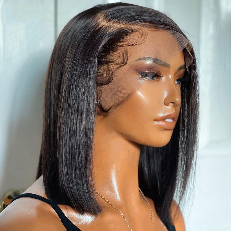 Pre Plucked 180 Density Natural Brazilian Straight Human Hair Wigs