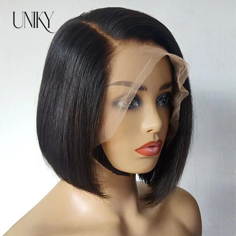 Brazilian Pre Plucked  Straight Natural Lace Front Short Bob Wig