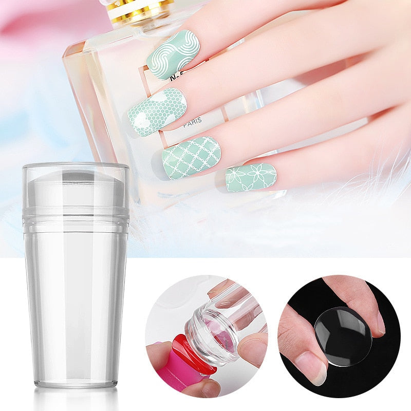 Transparent Nail Stamper with Scraper & 2pcs Jelly Silicone Stamp
