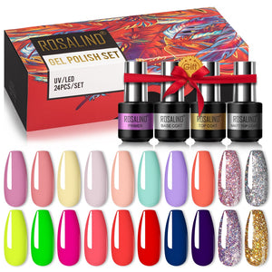 ROSALIND Gel Nail Polish Set  24PCS Winter Semi Permanent Gel Hybrid Varnish Need Base Top Coat Nails Art Nail Polish Kit