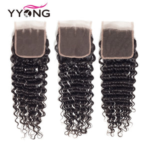 Yyong Hair 3/4 Brazilian Deep Wave Bundles With Closure 100% Remy Human Hair Weave Bundles With 4x4 Lace Closure Can Be Dyed