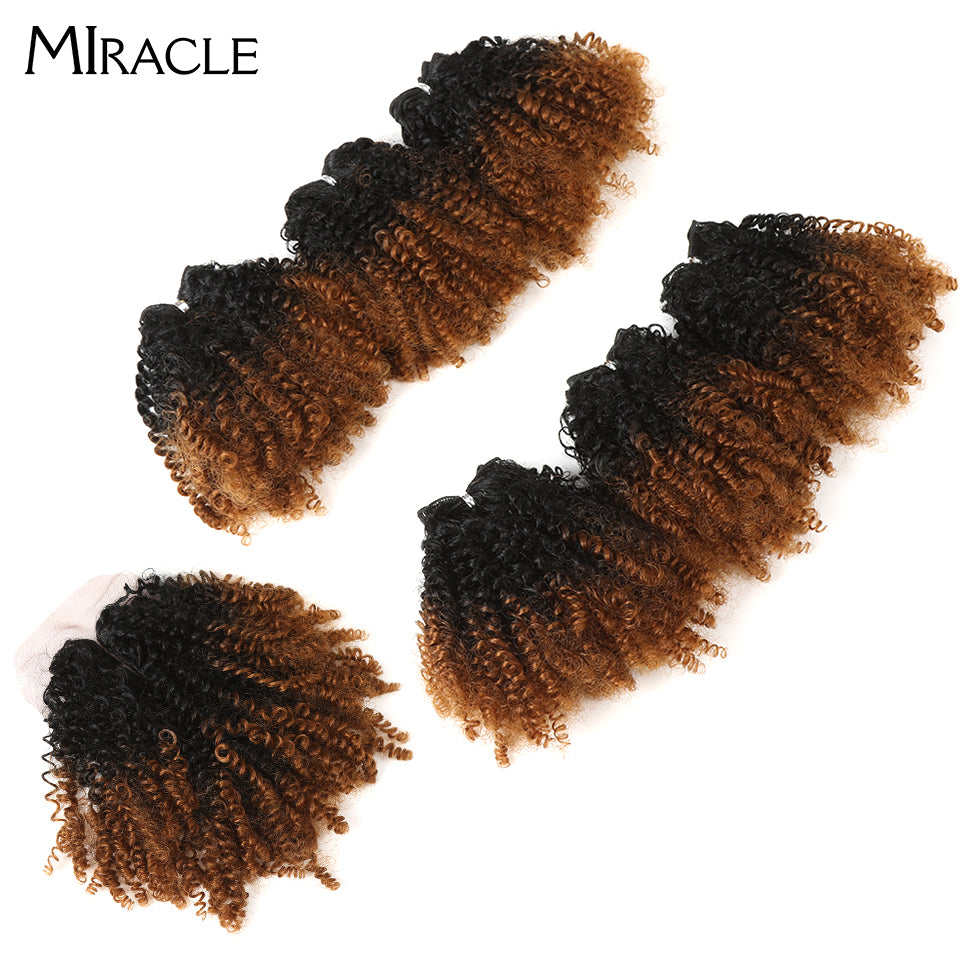 Miracle Ombre Synthetic Weave 14" Short Jerry Curl Curly Hair Bundles With Closure For African American Women 200g 7pcs/lot